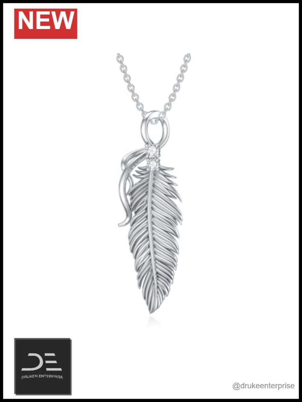 925 Sterling Silver Feather Necklace Lab-Grown Diamond Pendant Women Gift